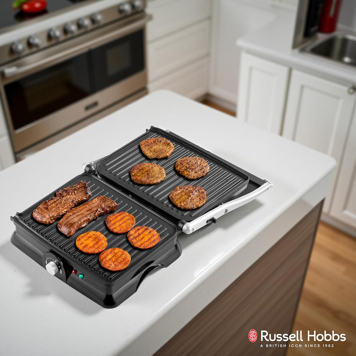 Russell Hobbs RST2004CG 2000W 180° GrillMaster 4 Slice Electric Grill Sandwich Maker | Full Flat Toaster Griller | Drip Tray, Ready-to-Cook Indicator | Adjustable Temperature & Timer | 2-Year Warranty online mahajan electronics