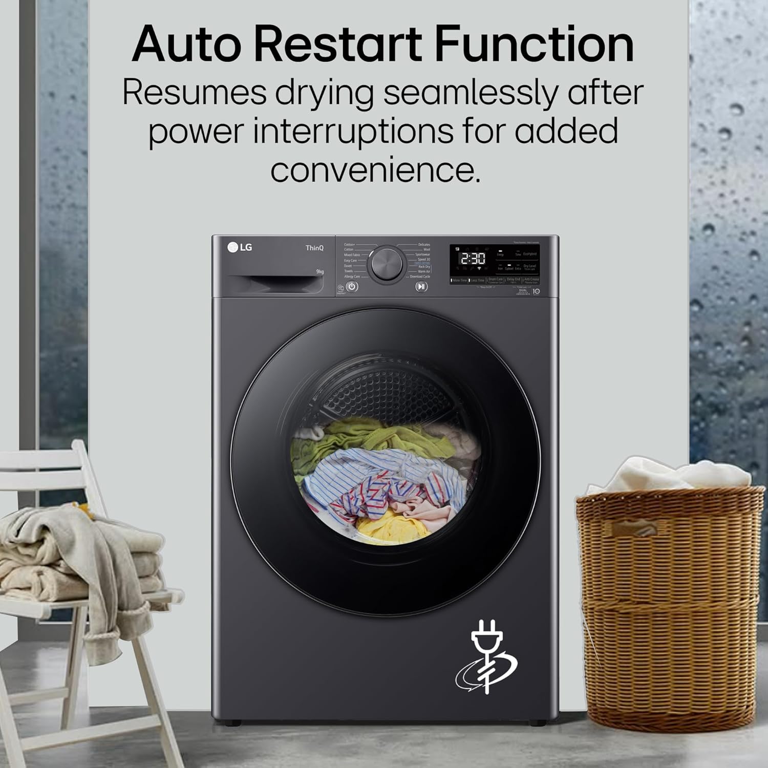 LG DHV09SAM 9 Kg, Wi-Fi, Dual Inverter Heat Pump, Eco-Hybrid Technology Fully Automatic Front Load Dryer Mahajan Electronics Online