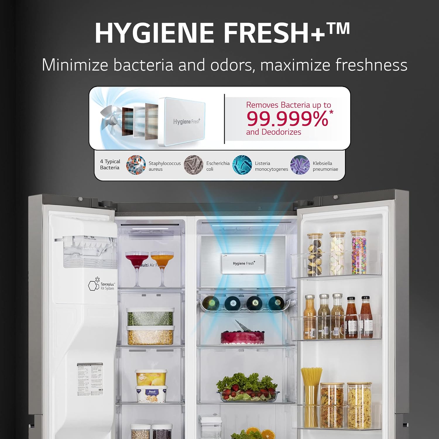 LG GL-L257CPZ3 635 L Side-by-Side Refrigerator (Shiny Steel) | Inverter Compressor, DoorCooling+, AI ThinQ Wi-Fi, Water & Ice Dispenser, Hygiene Fresh+