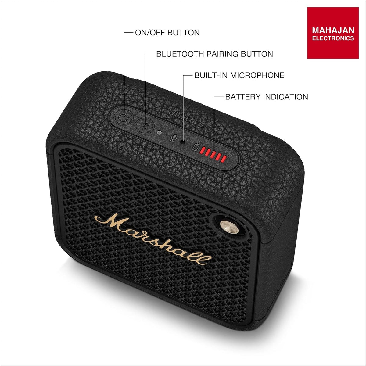 Marshall Willen II Portable Bluetooth Speaker with 17+ Hours of Portable Playtime, Dust & Waterproof (IP67) - Black & Brass – Mahajan Electronics Online.