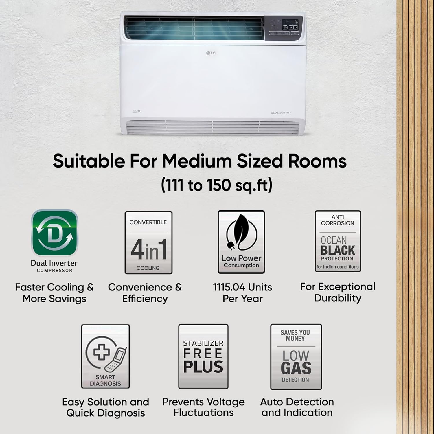 LG UW-Q18WUZA 1.5 Ton 3 Star DUAL Inverter Window AC (Copper, Convertible 4-in-1 cooling, HD Filter, White) 2025 Mahajan Electronics online