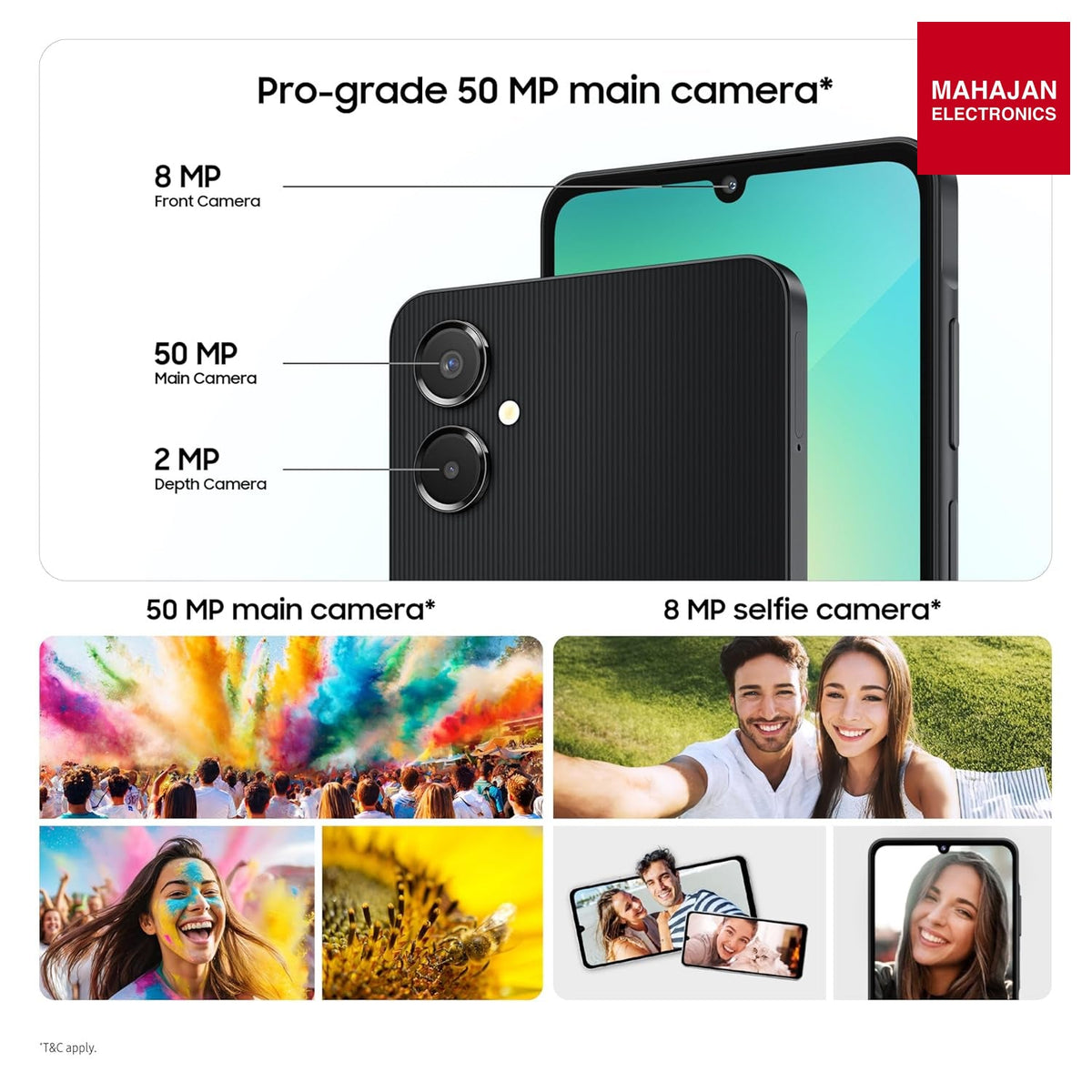 Samsung Galaxy A06 5G (Black, 6GB RAM, 128GB Storage)| True 5G with 12 5G Bands | 50MP Dual Camera | 4 Gen Updates | IP54 | Voice Focus | Without Adapter – Mahajan Electronics Online.