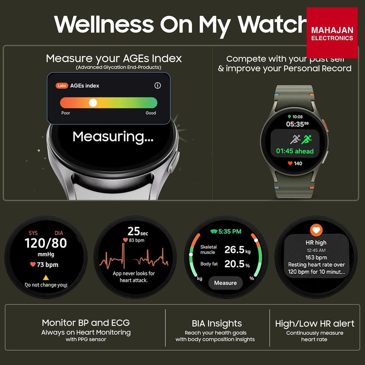 Samsung Galaxy Watch 7 (44mm, Green, BT+LTE) with 3nm Processor | Dual GPS | Sapphire Glass & Armour Aluminum | 5ATM & IP68 | HR, SpO2, BP & ECG Monitor DEMO UNIT – Mahajan Electronics Online.