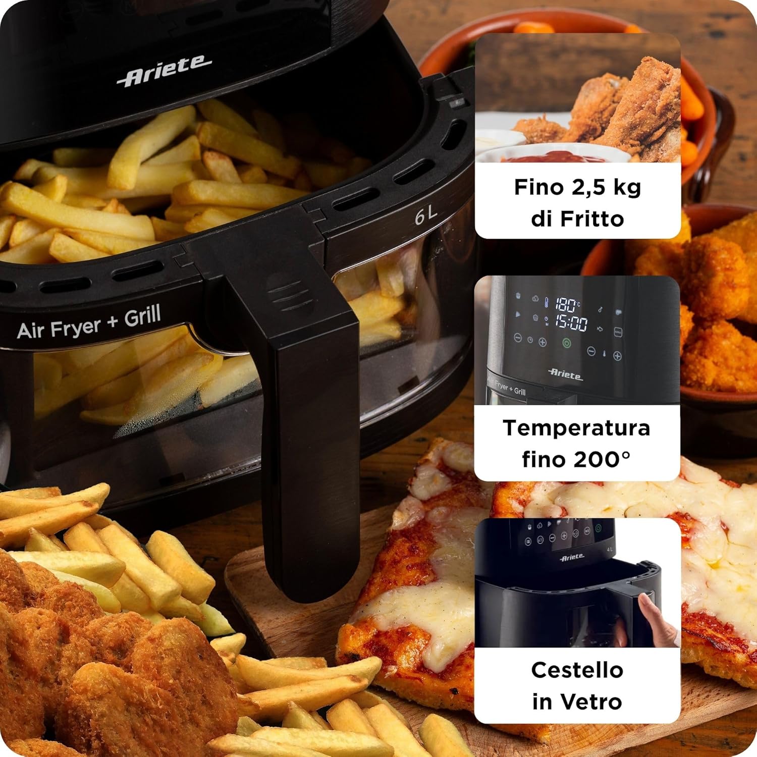 Ariete 4626 6L Air Fryer 1300W with Transparent Basket | Buy Online Delhi NCR Mahajan Electronics – Mahajan Electronics Online.