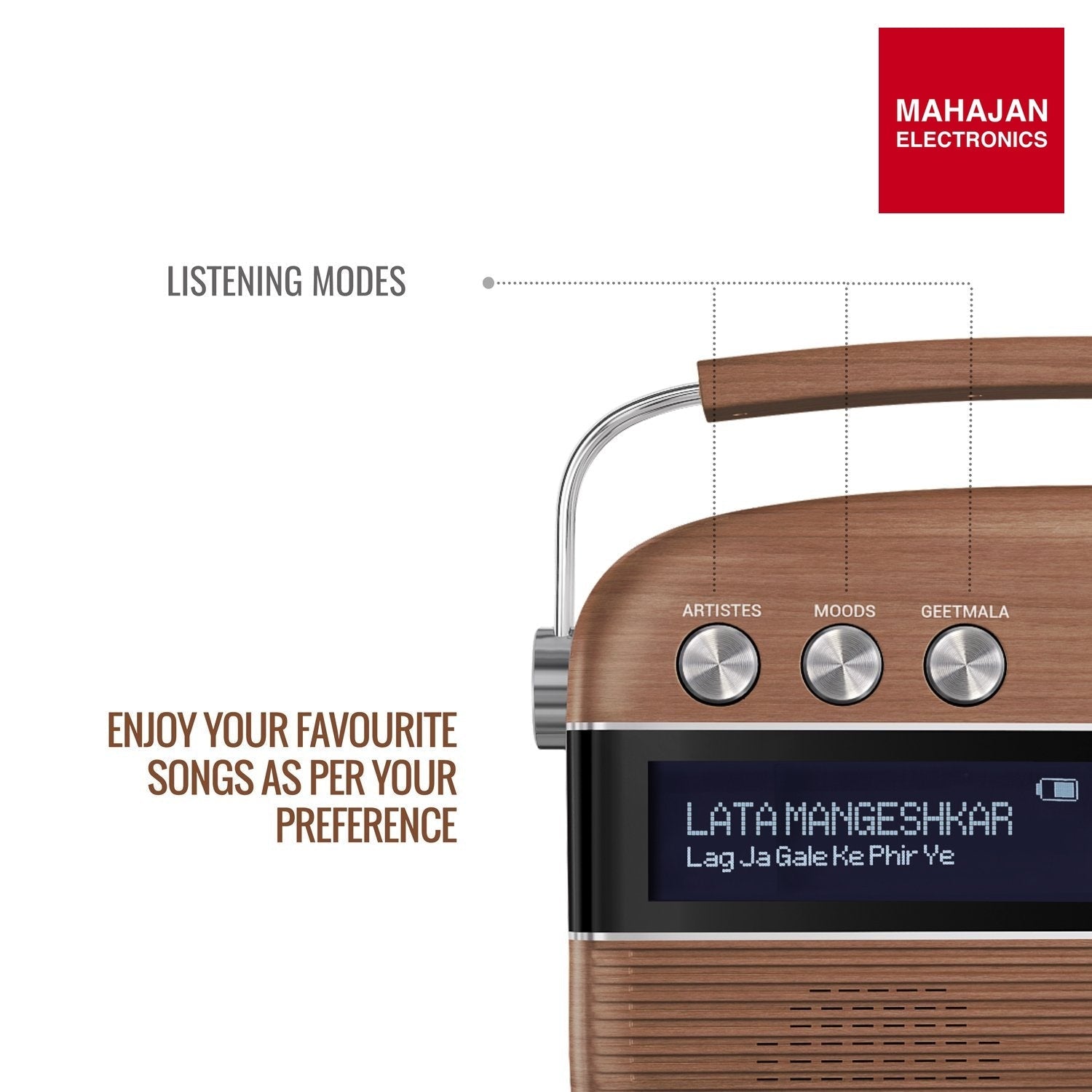 Saregama SC03 Carvaan Hindi - Portable Music Player with 5000 Preloaded Songs, FM/BT/AUX (Oak Wood Brown) – Mahajan Electronics image 6