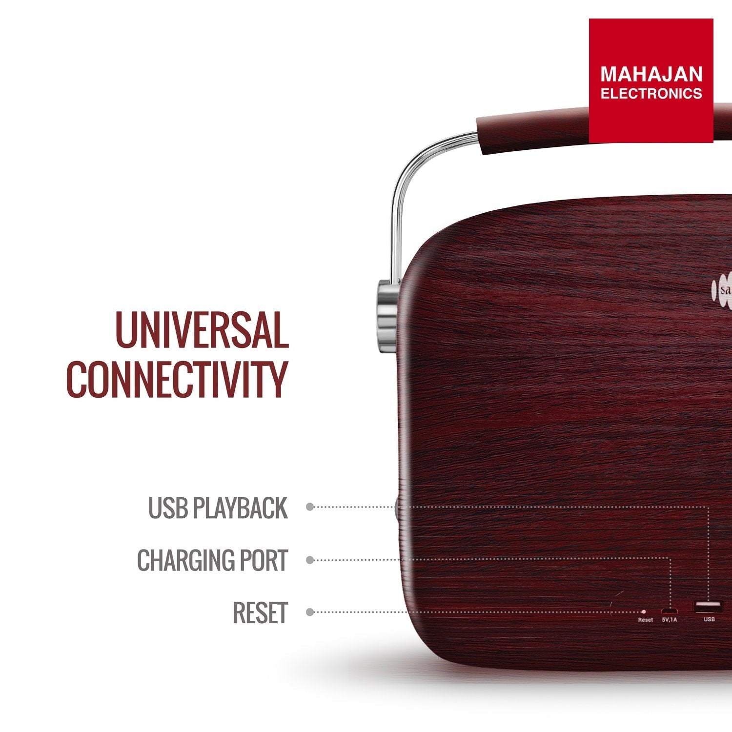 Saregama SC03 Carvaan Hindi - Portable Music Player with 5000 Preloaded Songs, FM/BT/AUX (Cherrywood Red) – Mahajan Electronics image 3