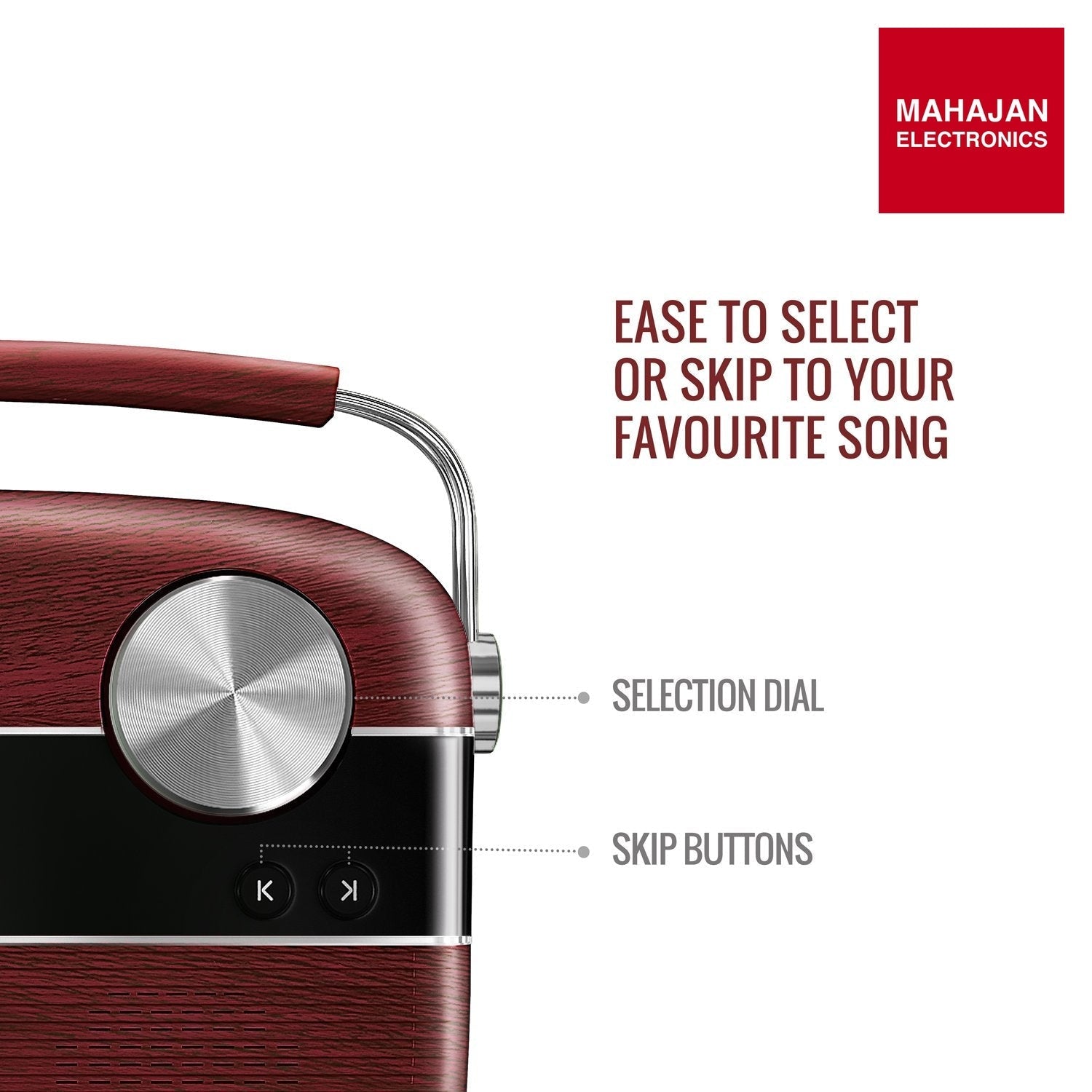Saregama SC03 Carvaan Hindi - Portable Music Player with 5000 Preloaded Songs, FM/BT/AUX (Cherrywood Red) – Mahajan Electronics image 7