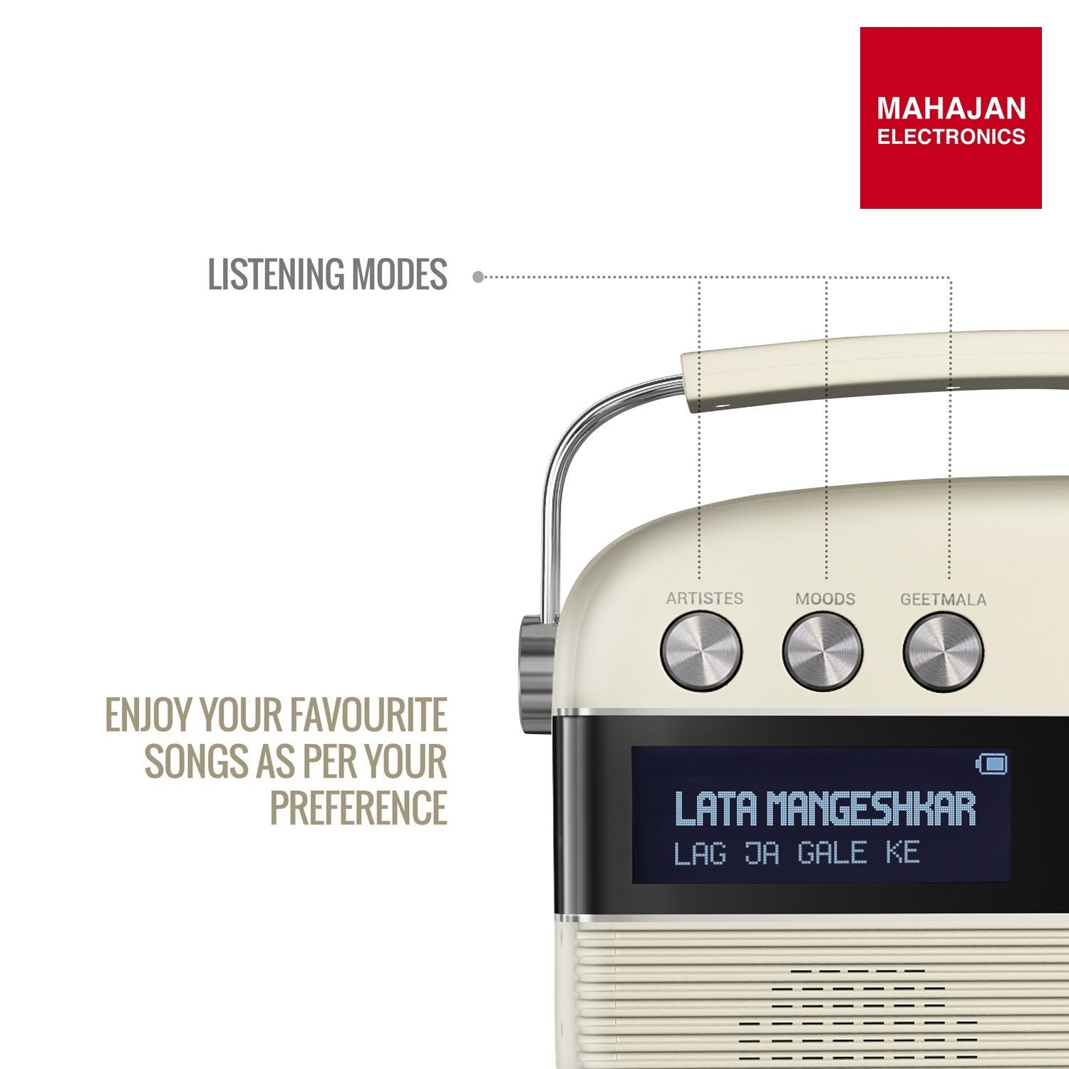 Saregama SC03 Carvaan Hindi - Portable Music Player with 5000 Preloaded Songs, FM/BT/AUX (Porcelain White) – Mahajan Electronics Online.