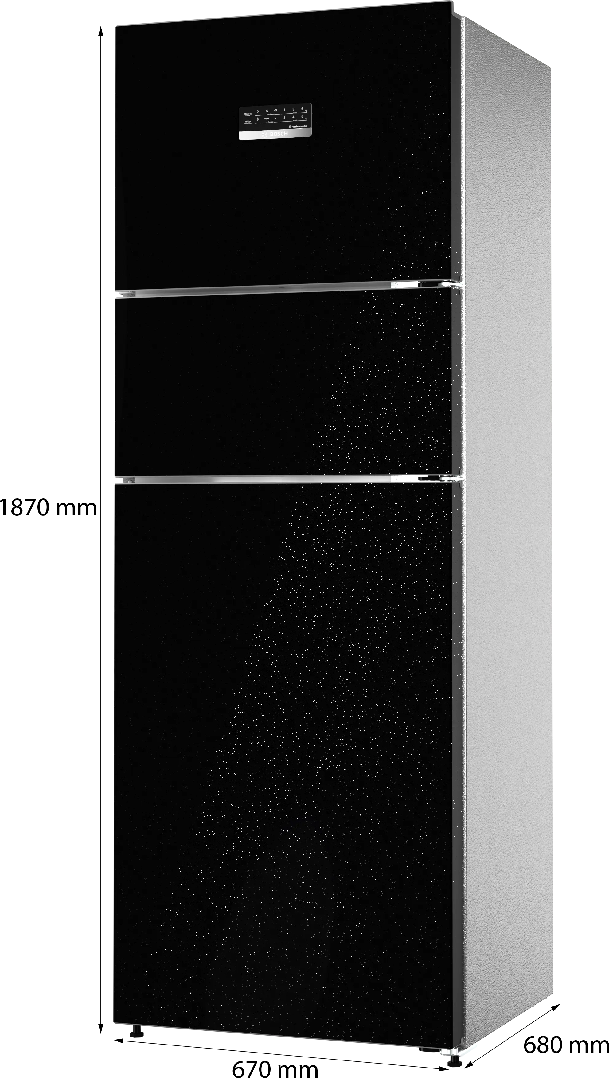 Bosch CMC36K23NI 335L Max Flex,3 Star,8 in 1 Convertible,Vario Inverter,Frost Free Triple Door Refrigerator,Black Pearl Interactive Display|18 Hrs Cooling Retention|Adaptive UI|Vita-Fresh Technology Mahajan Electronics Online