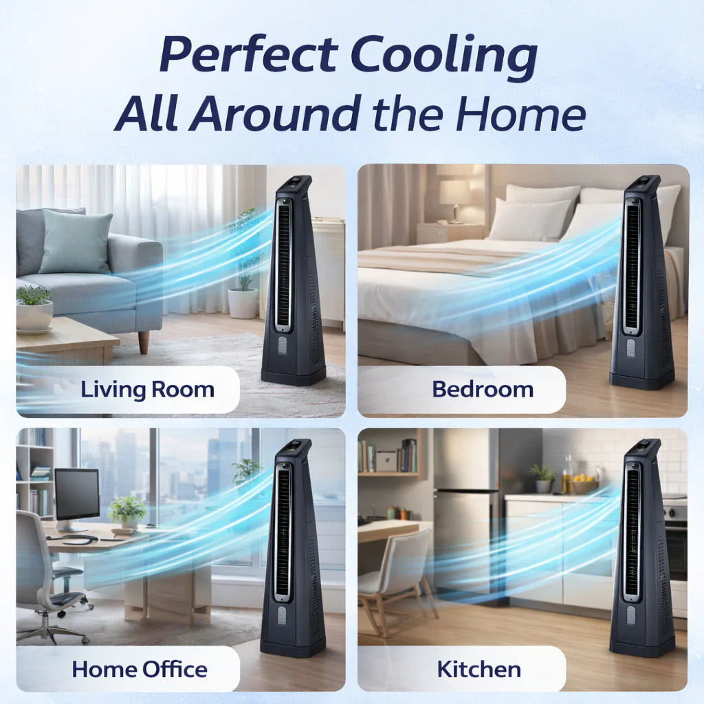 Symphony Surround Sr. Bladeless Tower Fan for Room | 90 Degree Swivel Action, Knob Control Panel | Low Power Consumption | Removable Dust Filter For Clean | 1 Year Warranty | Grey AFNTf03 Symphony