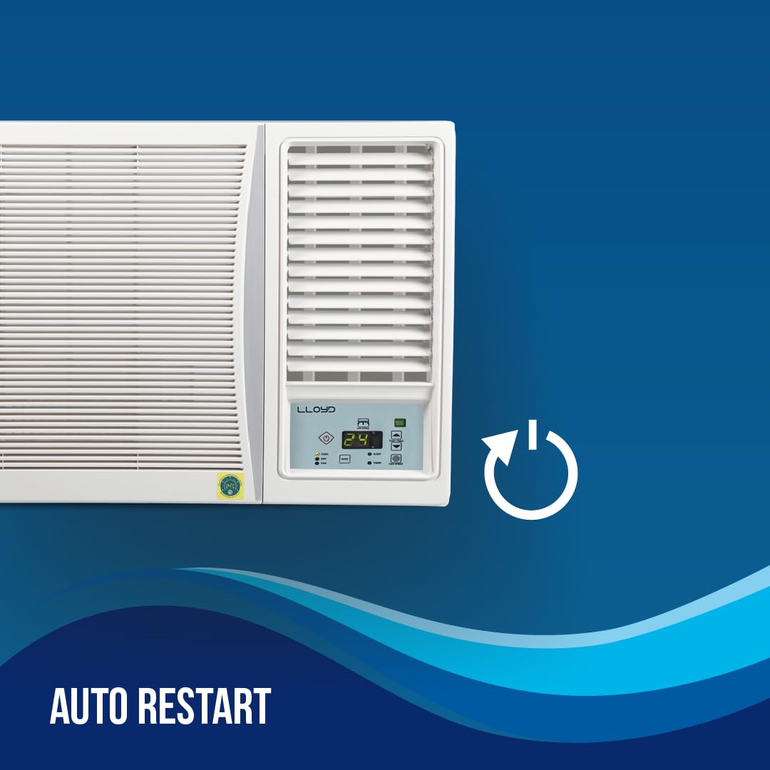 Lloyd GLW18I5AGSPR 1.5 Ton 5 Star Side Throw Inverter Window AC (6 in 1 Convertible, Cools Up To 54°C, Turbo Cool, Feather Touch Control, Remote Control Operation, LED Display, 100% Copper, White,-Online Mahajan Electronics