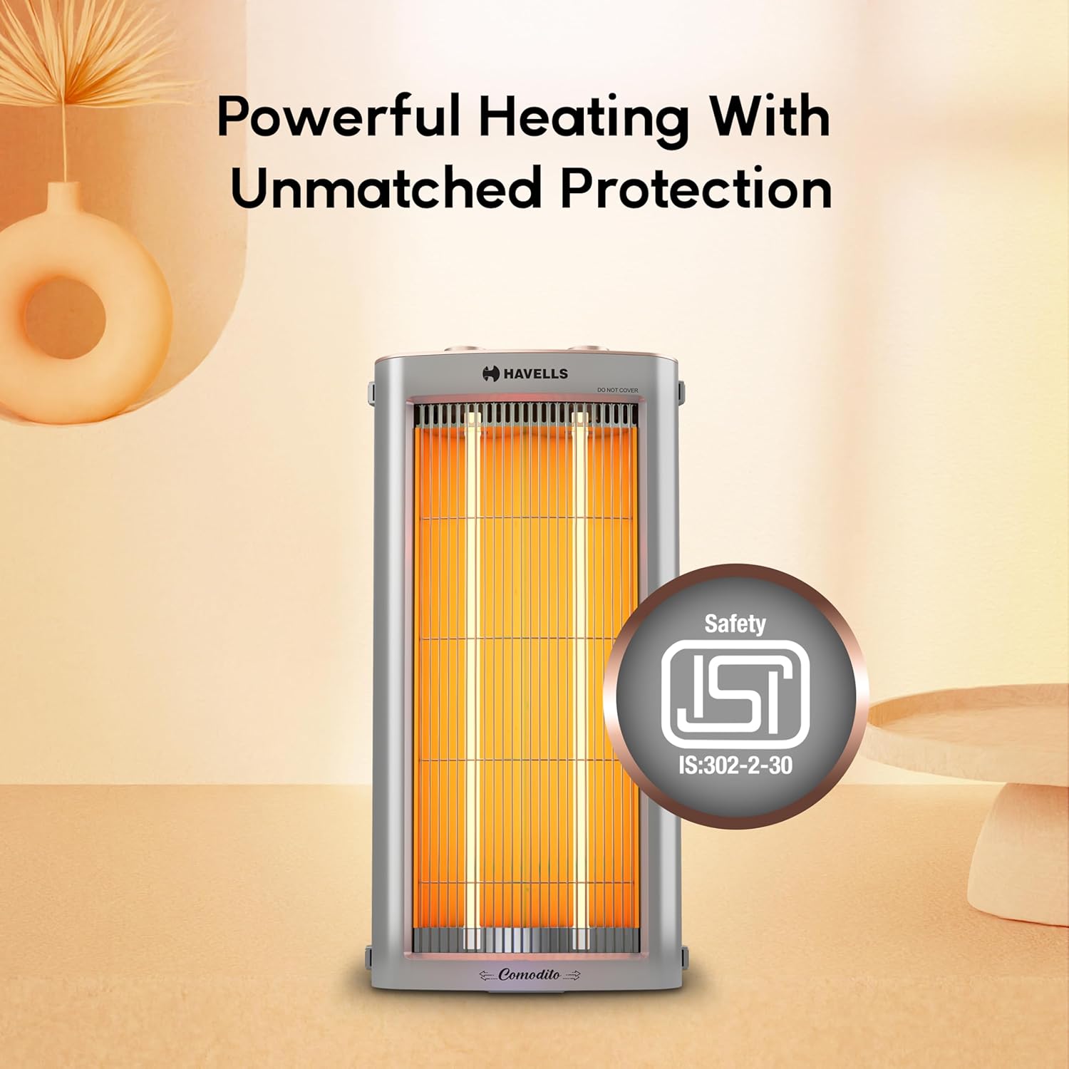 Havells Comodito 900 Watt Room Heater | Safety Grill, 120 Minute Sleep Timer Control knob | Rust Free Stainless Steal Reflector, Carbon Fiber Rods, Power Off & Heat Setting | (Pack of 1, Grey) GHRGHCHE090 Mahajan Electronics Online