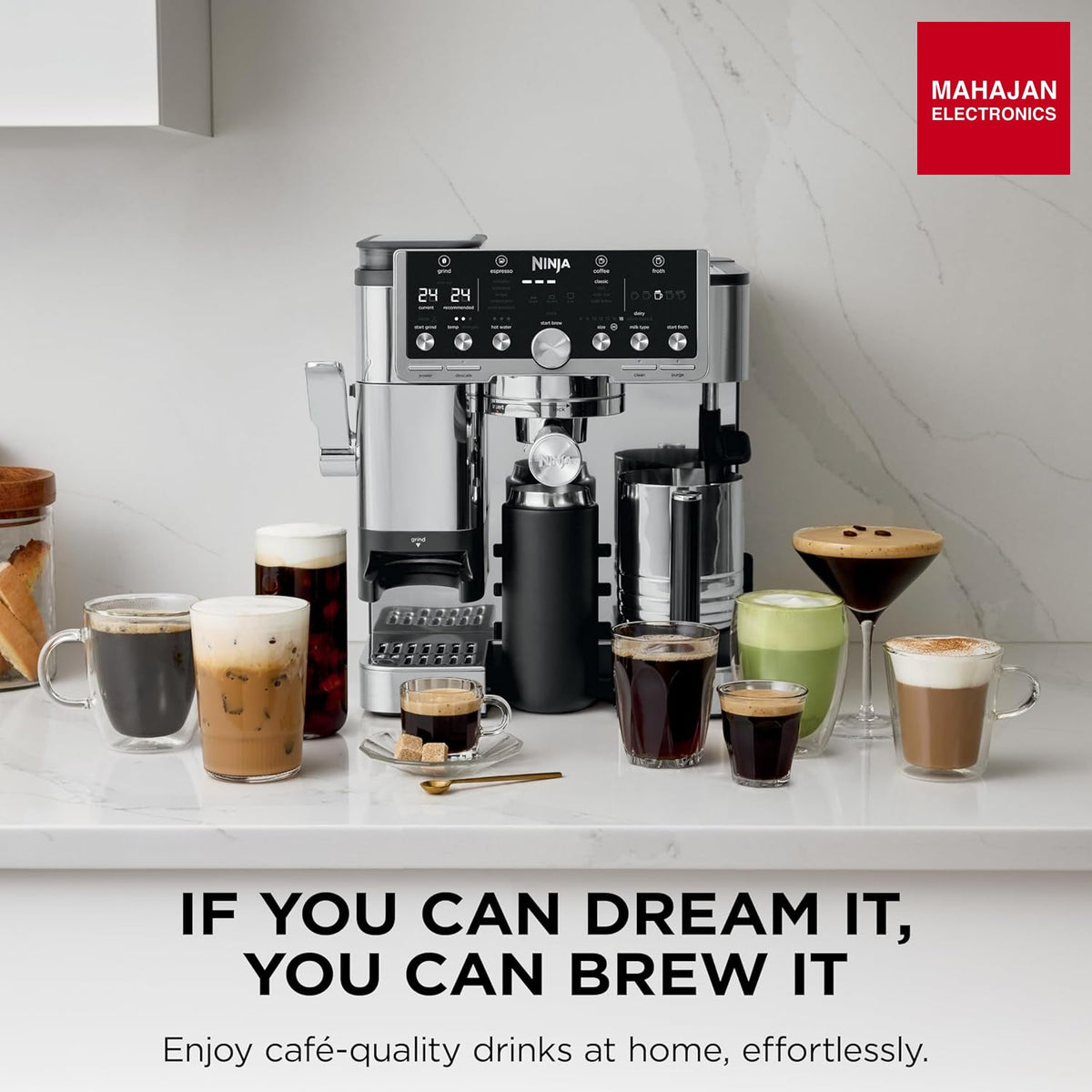Ninja ES701 Luxe Café Pro Series, Espresso Machine, Drip Coffee, Cold Brew, Hot Water, Integrated Tamper, Built-in Grinder, Hands-Free Frother for – Mahajan Electronics Online.