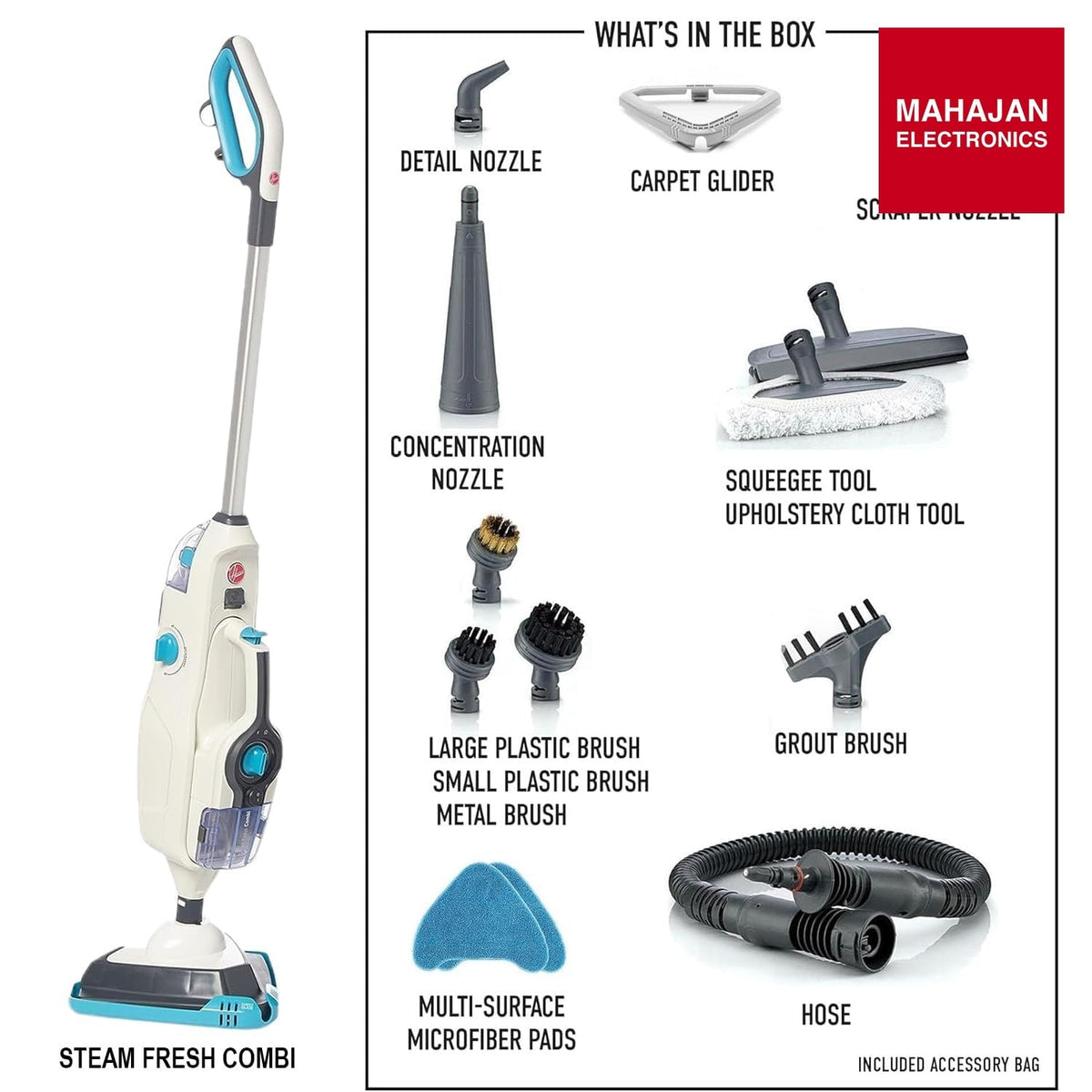 Hoover Steam Fresh Combi 2 in 1 HS86-SFC-I Multi-Surface Powerful Steam Mop & Detachable Handheld Vacuum Cleaner with 10 Accessories – Mahajan Electronics Online.