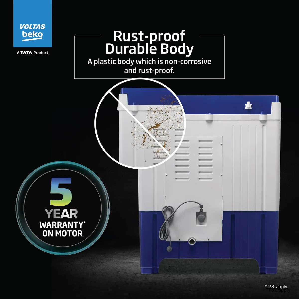 Voltas Beko WTT95UAA/BLSSWH5GFD 9.5 Kg Semi Automatic Top Load Washing Machine | 5 Star | Super Wave Pulsator | Color Blue-Online Mahajan Electronics