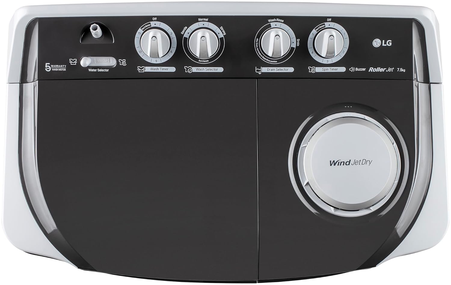 LG P7510RGAZ 7.5 kg 5 Star Wind jet dry Semi-Automatic Top Load Washing Machine ( Dark Gray, Roller Jet Pulsator) Mahajan Electronics Online