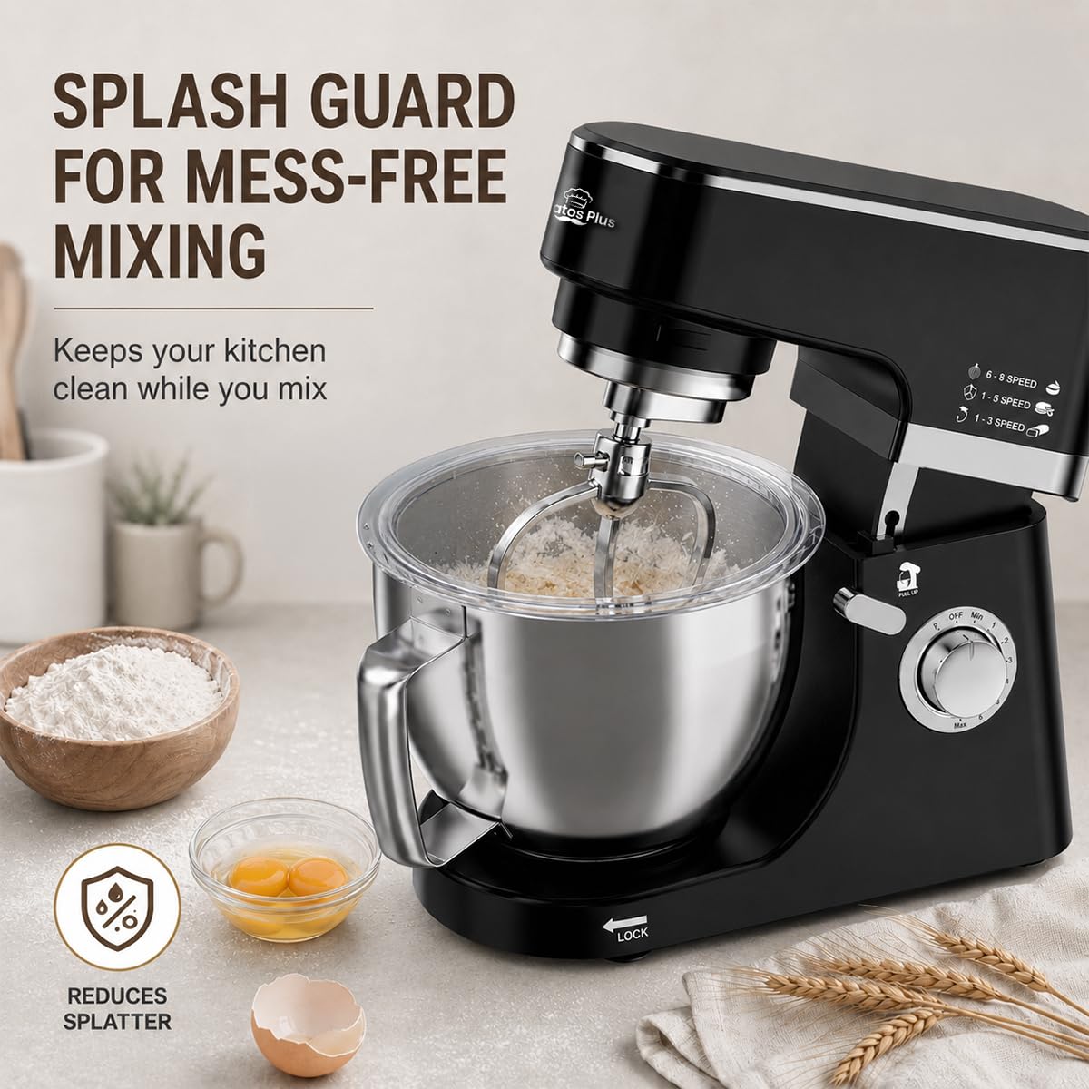 INALSA Stand Mixer 1200W|Pure Copper Motor|5.3L SS Bowl With Splash Guard|Metal Gears for Extra β Mahajan Electronics Online.