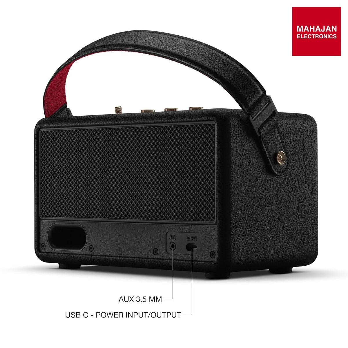 Marshall Kilburn III Portable Bluetooth Speaker with 50+ Hours of Portable Playtime, (360° Sound), Dust & Water-Resistant (IP54) – Black & Brass – Mahajan Electronics Online.