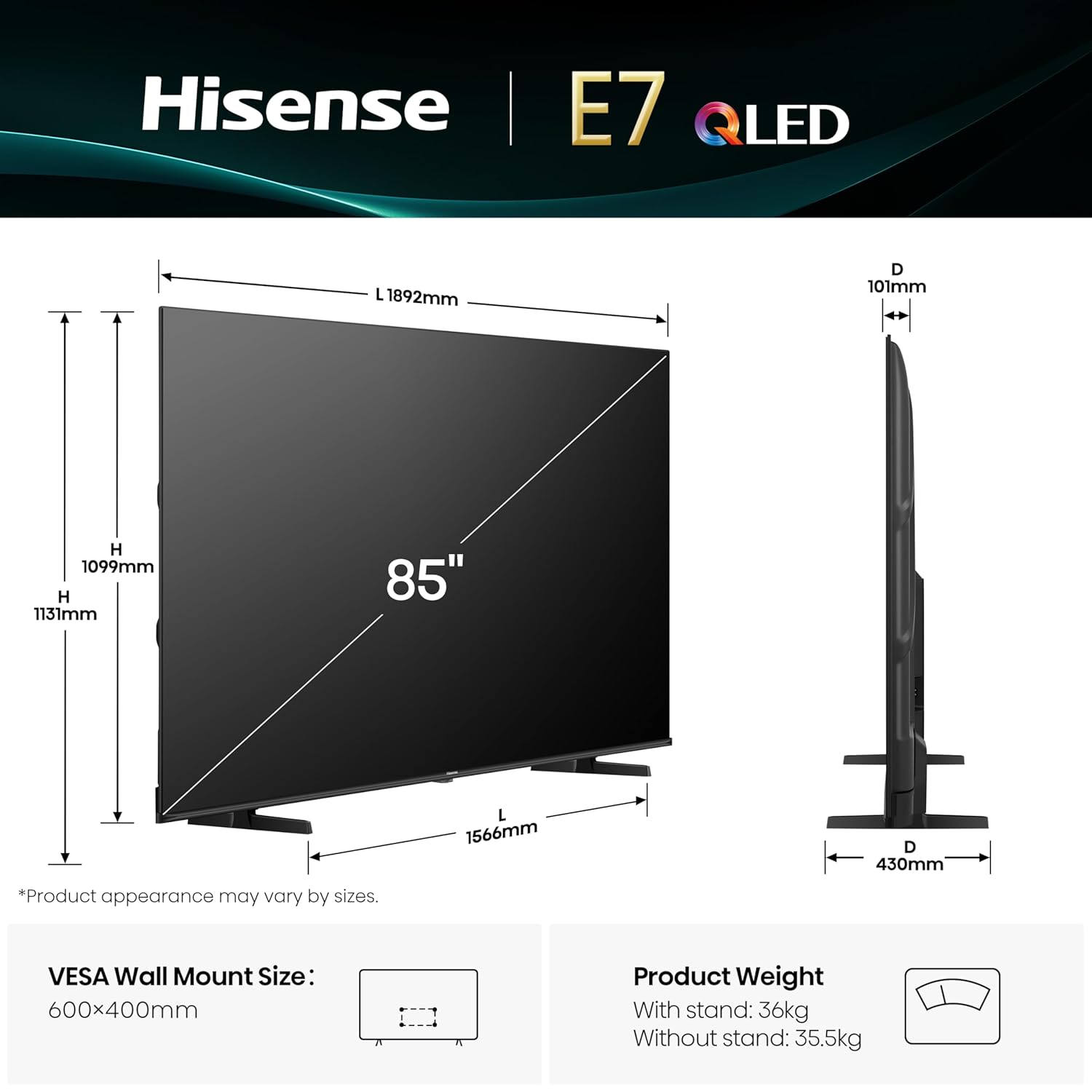 Hisense 85E7Q 215 cm (85 inches) E7Q Series 4K Ultra HD Smart QLED TV mahajan electronics online