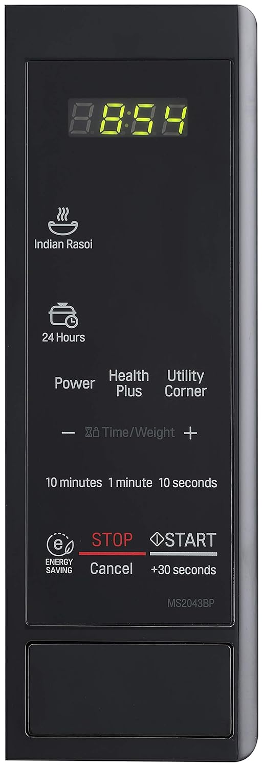 LG 20 L Solo Microwave Oven (MS2043BP, Black, Health plus Menu, I-Wave Technology, Indian Cuisine, Even Reheat & Defrost, Auto Cook Menu, Anti-Bacterial Cavity & Steam Clean) Mahajan Electronics Online