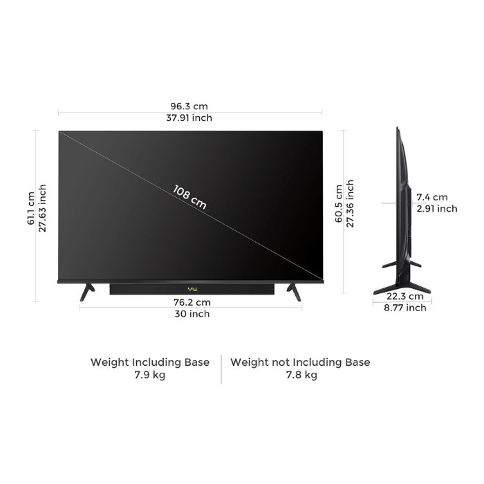 VU 43VIBE-DV 43 Inch 4K QLED Google TV with Dolby Vision, Atmos, 88W Soundbar, HDMI 2.1 & MEMC – Bezel-Less Smart LED TV with 3 Year Warranty Mahajan Electronics Online