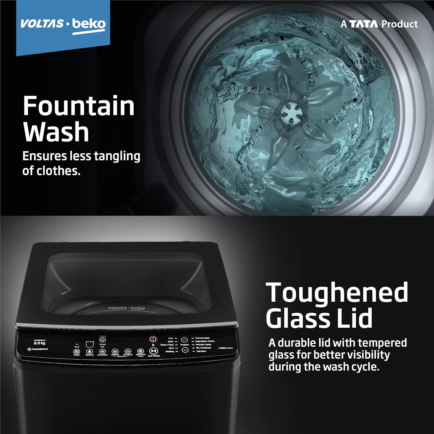 Voltas Beko 8 Kg 5 Star Top Load Fully Automatic washing machine ( Black )WTL8011AU/BPC00D