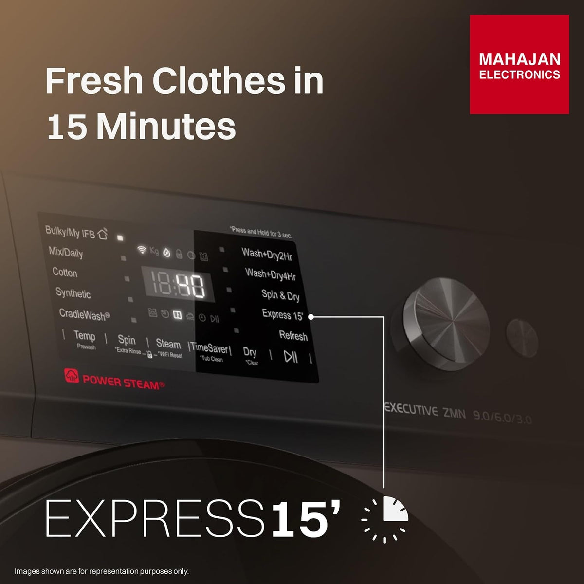 IFB WDR Executive ZMN CMS 9/6/3 kg Fully Automatic Washer Dryer Refresher with Steam Refresh, AI Powered, 100% Dry Clothes, 9 Swirl Wash Mimic Handwashing, WiFi & Eco – Mahajan Electronics Online.