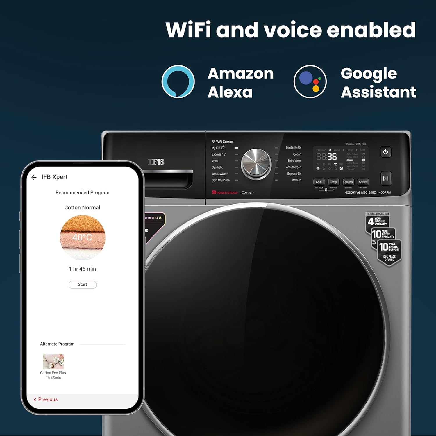 IFB EXECUTIVE MSC 9014 SSLC 9Kg 5 Star with Deep Clean Oxyjet Technology, AI Powered, Wi-Fi, Fully Automatic Front Load Washing Machine ( Steam Refresh Program with Eco Inverter, Metallic Silver) Mahajan Electronics Online