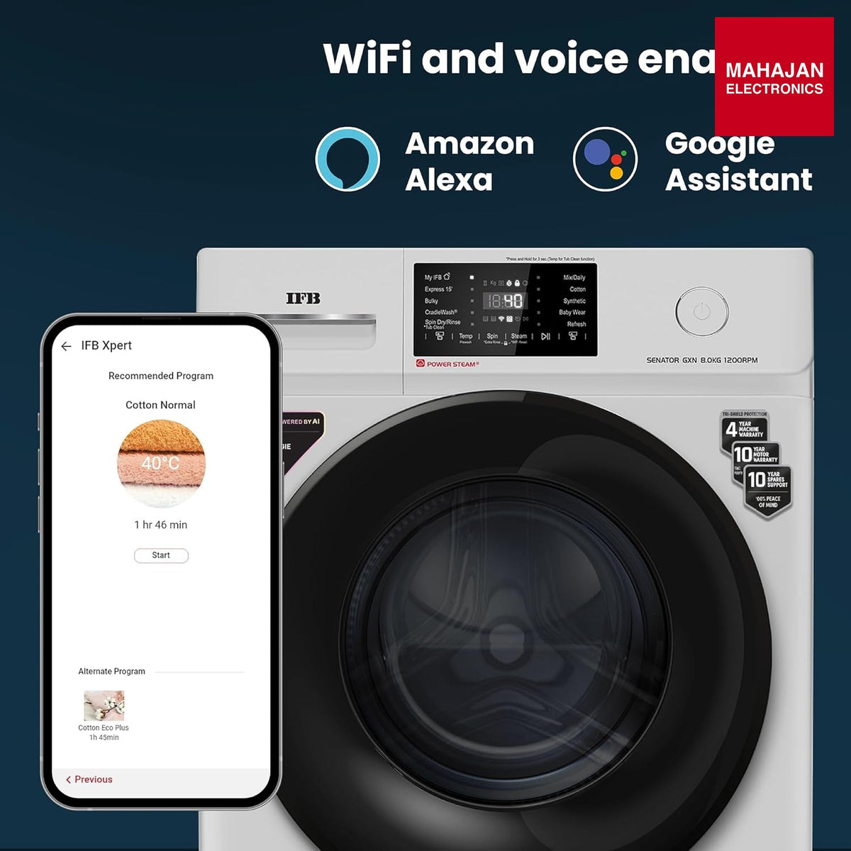 IFB SENATOR GXN 8012 CMS 8 Kg 5 Star, DeepClean® Technology, AI Powered, WiFi, Fully Automatic Front Load Washing Machine ( PowerSteam®, 9 Swirl, Steam Refresh, – Mahajan Electronics Online.
