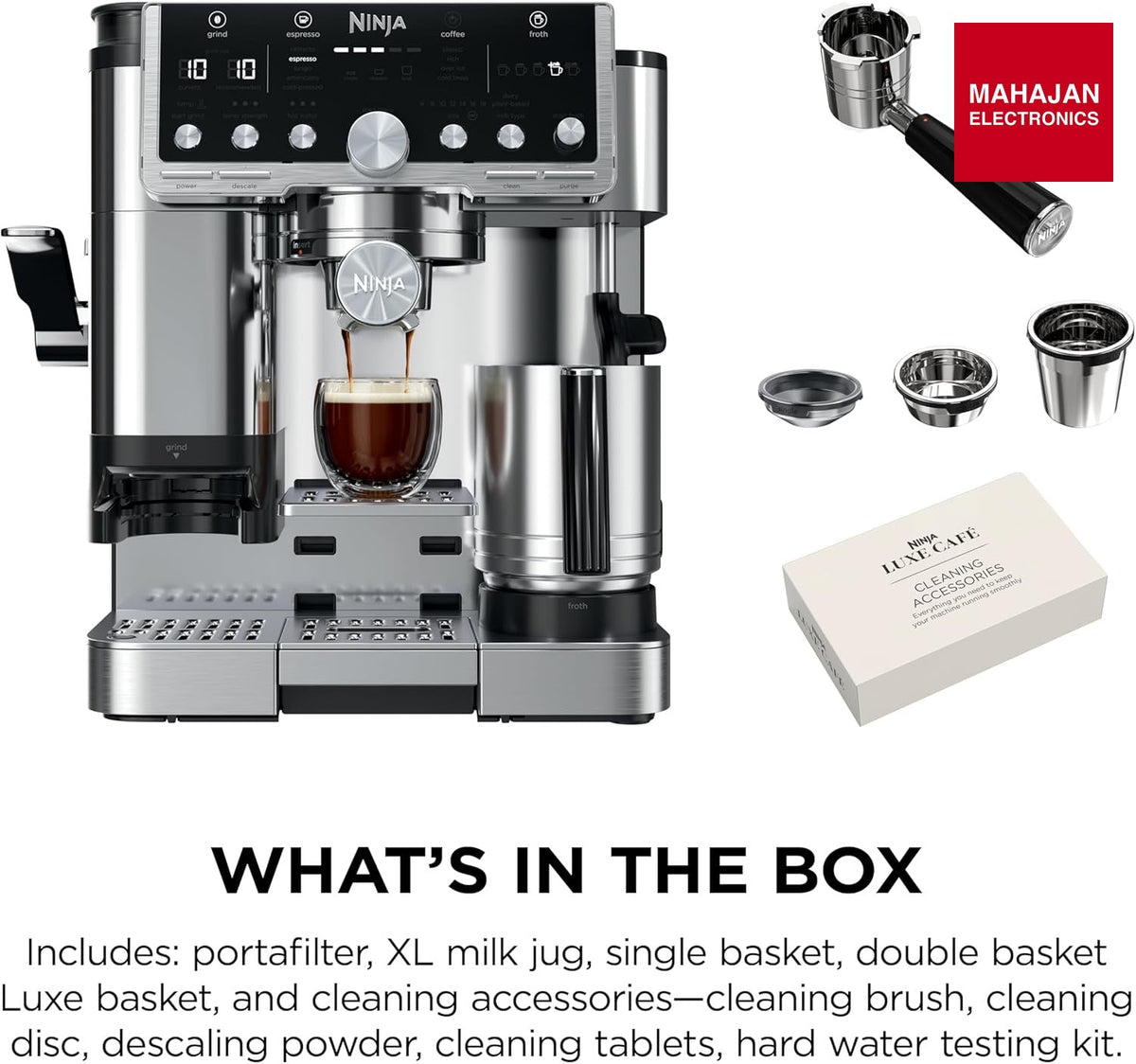 Ninja ES701 Luxe Café Pro Series, Espresso Machine, Drip Coffee, Cold Brew, Hot Water, Integrated Tamper, Built-in Grinder, Hands-Free Frother for – Mahajan Electronics Online.