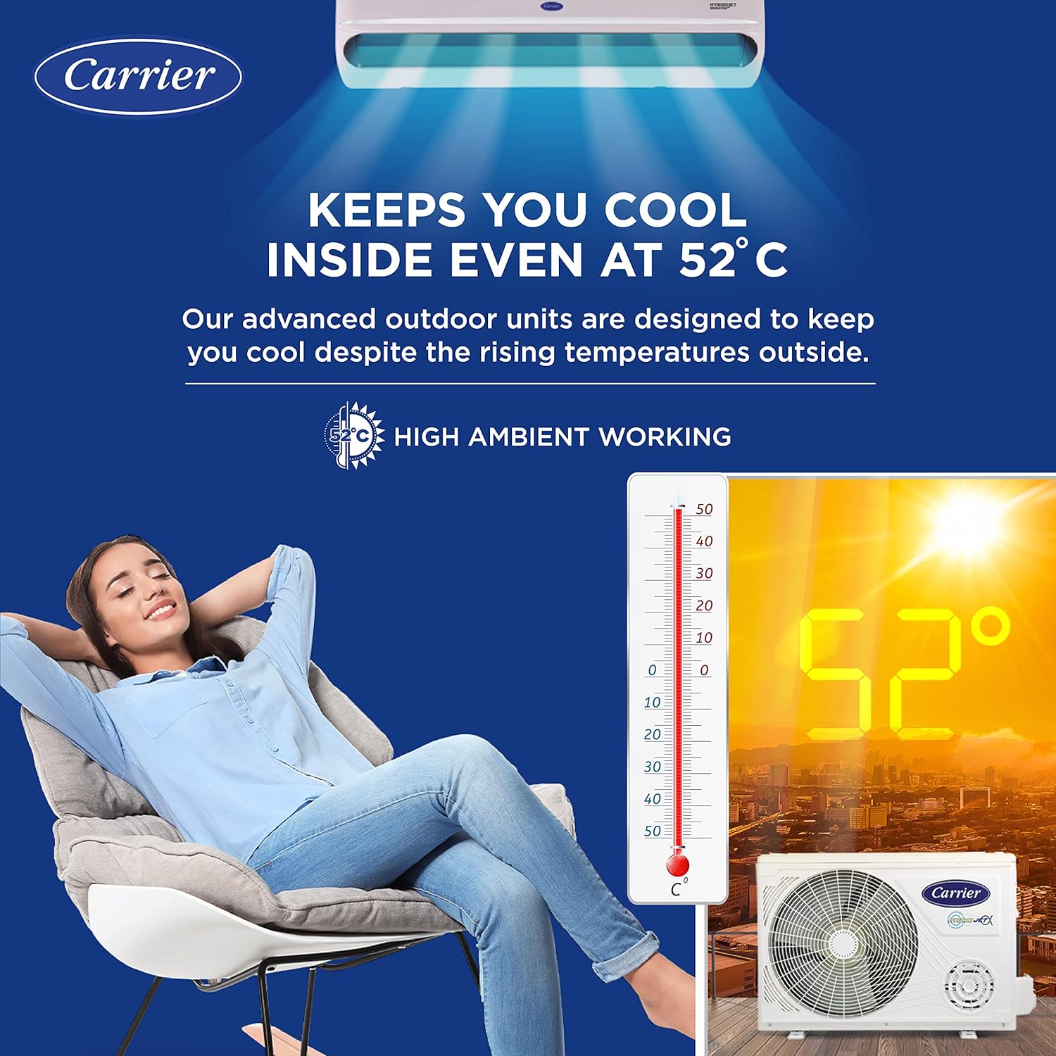 Carrier 1.5 Ton 3 Star AI Flexicool Hybridjet Inverter Split AC (Copper, 4-in-1 Flexicool with Anti-Viral Guard, Smart Energy Display,INDUS DXI - CAI18IN3R32F0) Mahajan Electroniics Online
