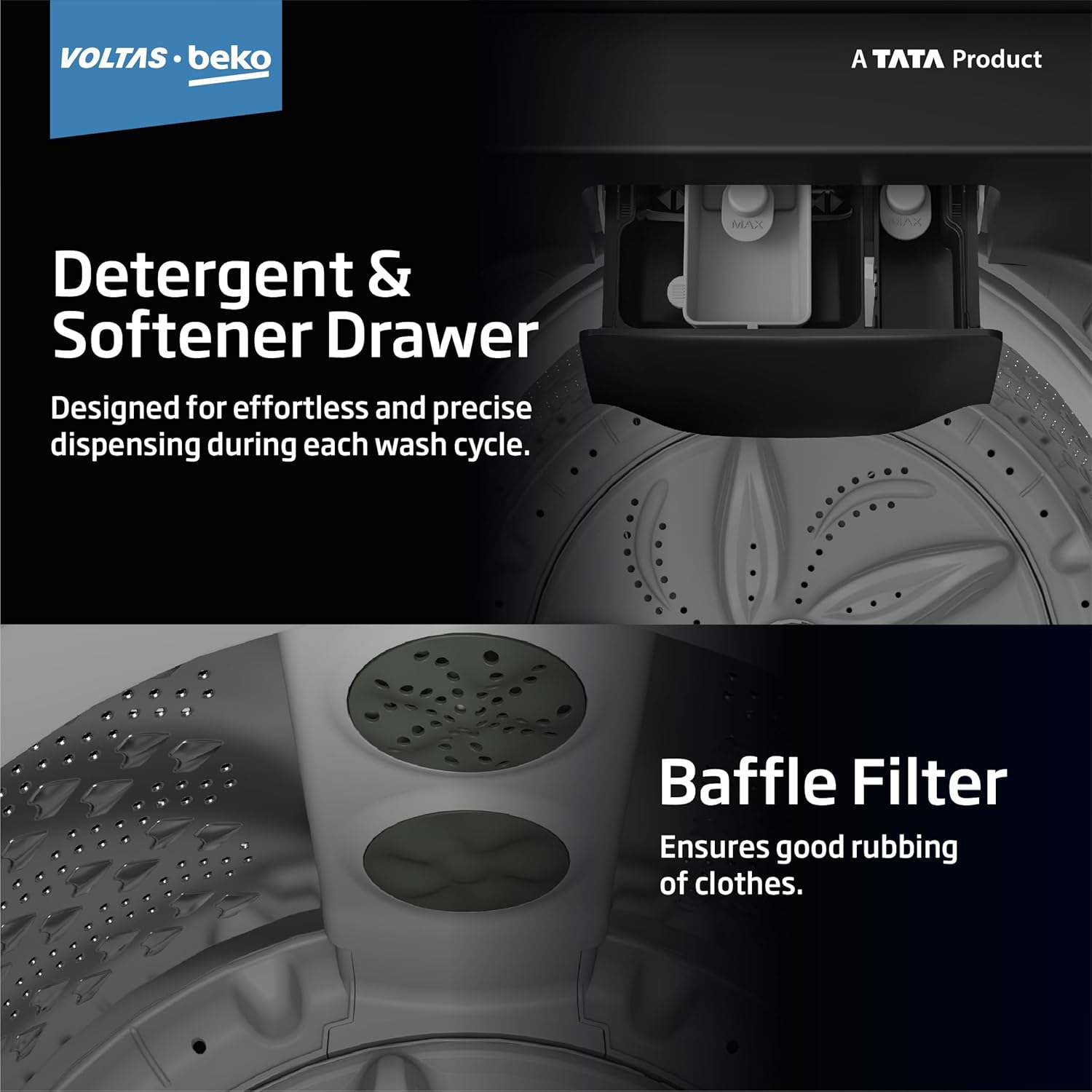 Voltas Beko 8 Kg 5 Star Top Load Fully Automatic washing machine ( Black )WTL8011AU/BPC00D