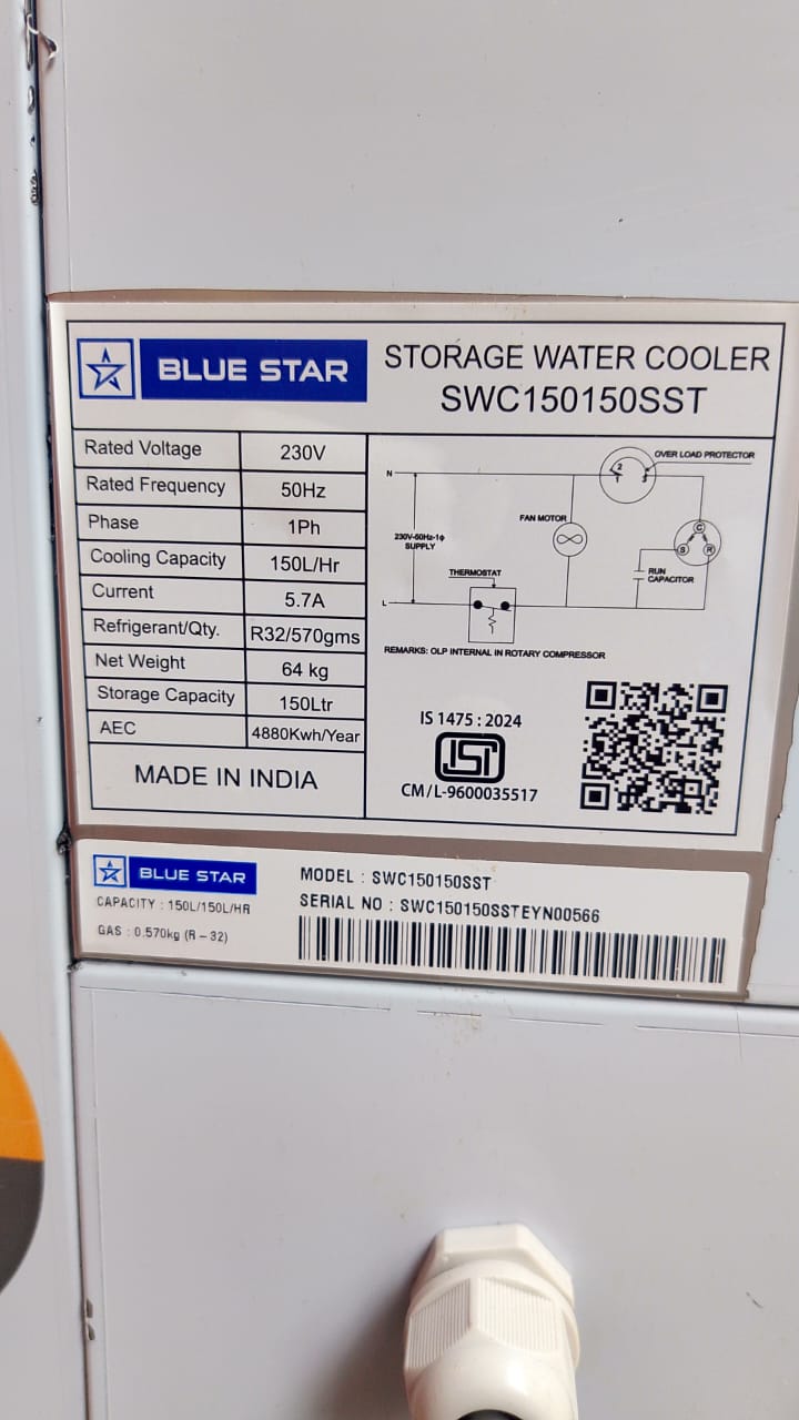 Blue Star Water Cooler SWC Series-SWC150150SST Storage Capacity: 150 L โ Mahajan Electronics Online.
