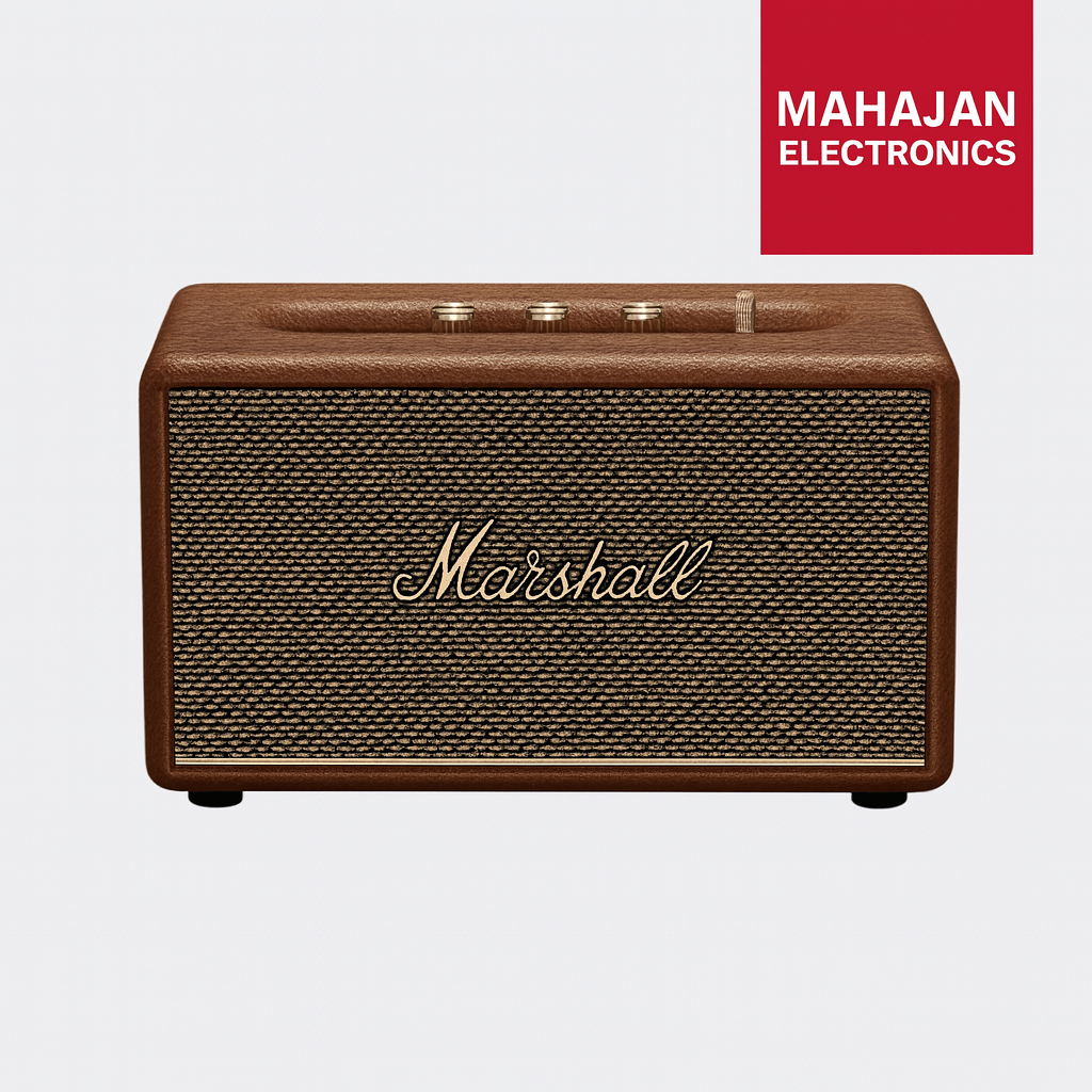 Marshall speaker with Mahajan Electronics logo on a white background