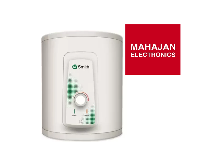White water heater with McSmith logo and Mahajan Electronics logo on a white background