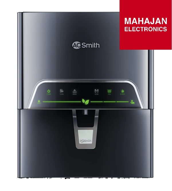 A.O. Smith water purifier with MAHAJAN ELECTRONICS logo on a white background