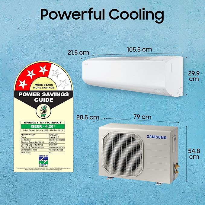 Samsung AR50F24D1XH 2 Ton 3 Star AI Inverter Smart Split AC (BESPOKE AI, Energy Saving, Wi-Fi, Voice Control, Powerful Cooling, 100% Copper, 4 Way swing, Convertible 5in1, 2025 Model, White) Mahajan Electronics online