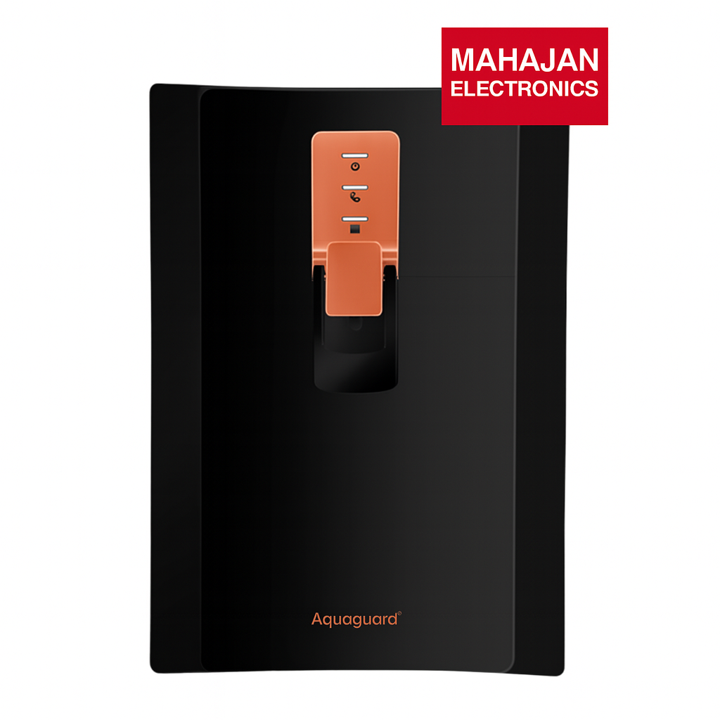 Black electrical panel with orange switch and Mahajan Electronics logo on a white background