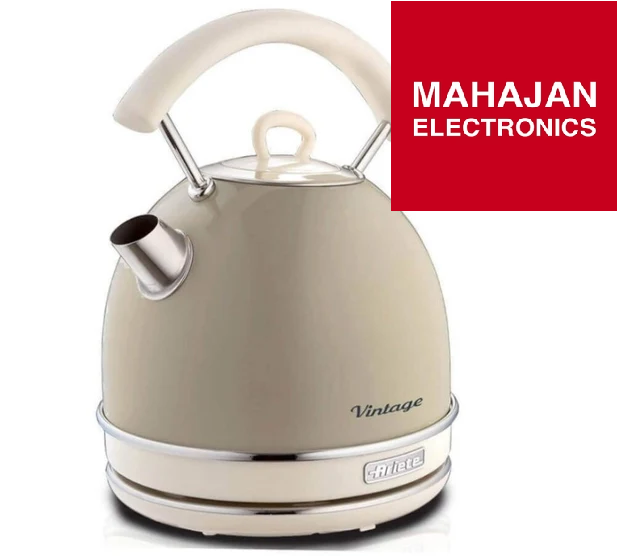Beige electric kettle with 'Mahajan Electronics' logo on a white background