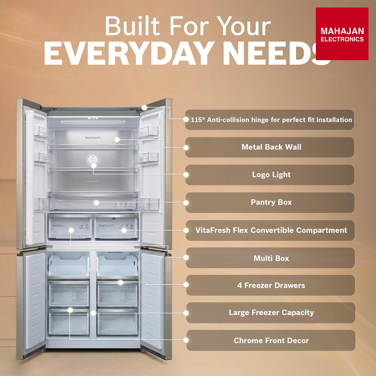 Bosch KCP88E292I 503L 4-Door Side-by-Side Frost Free Refrigerator β Metallic Grey Glass-Online Mahajan β Mahajan Electronics Online.