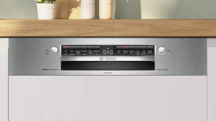 Bosch SMI4IKS00I Series 4 60 cm 14 Place Settings Semi-Integrated Dishwasher Stainless Steel, Home Connect, 6 Programmes Online Mahajan Electronics