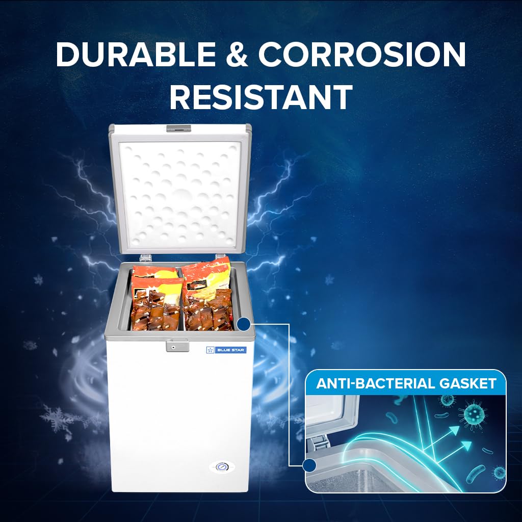 Blue Star HT2-N130 130L Double Door Deep Freezer ( 108L STORAGE)| R290 | 2 Star | White-Online Mahajan Electronics