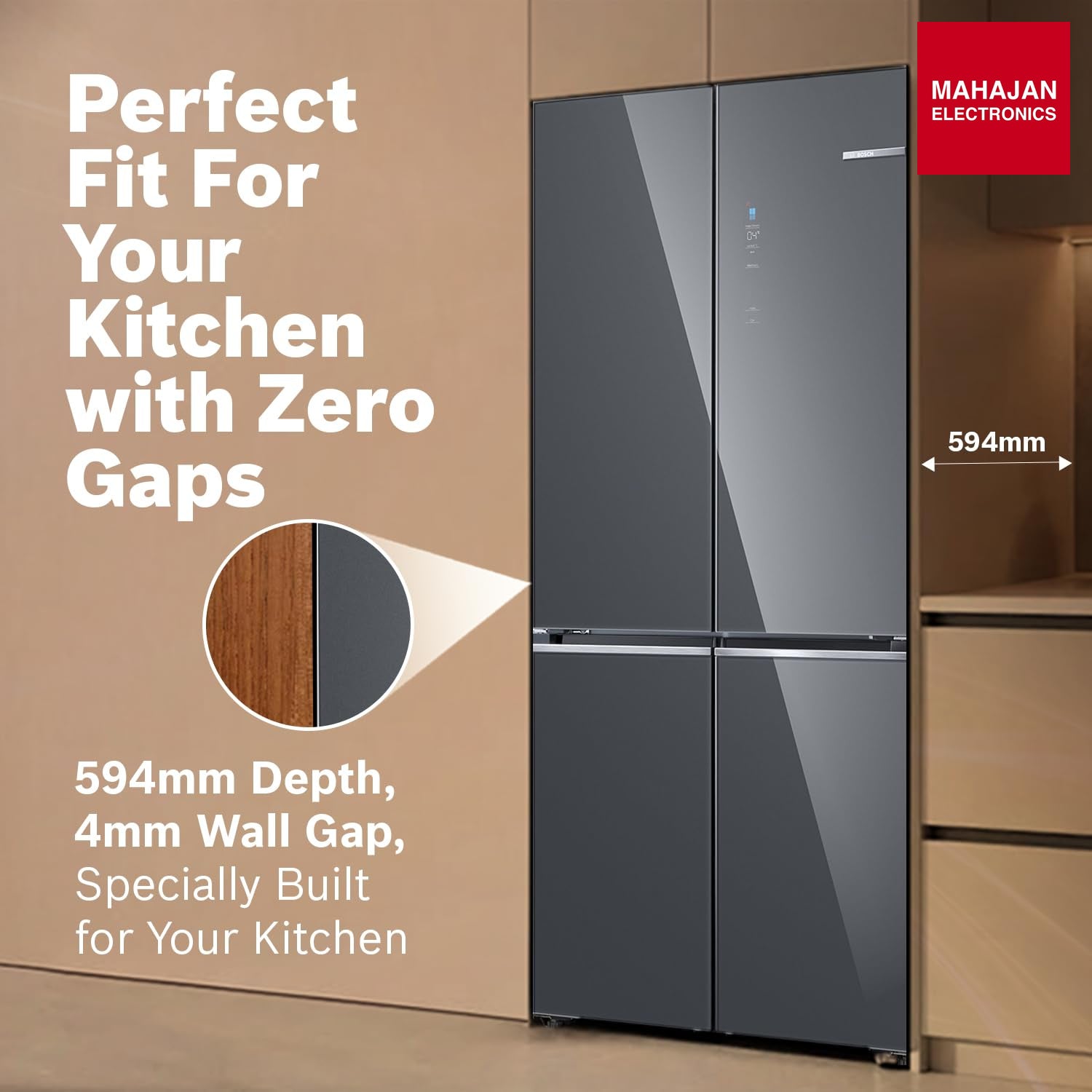 Bosch KCP88E292I 503L 4-Door Side-by-Side Frost Free Refrigerator β Metallic Grey Glass-Online Mahajan β Mahajan Electronics Online.