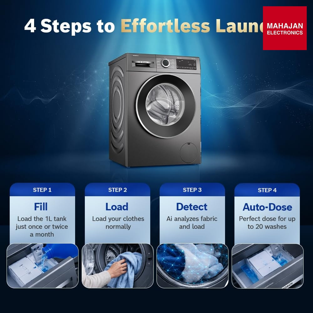 Bosch WGA254IRIN 10 kg 5 Star Front Load Fully Automatic Washing Machine, AI ActiveWater, Automated Dosing of – Mahajan Electronics Online.