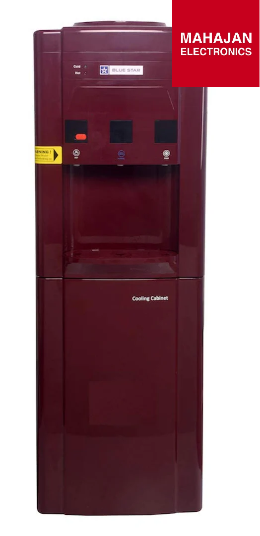 Blue Star BWD3FMRGA-M Water Dispenser with Refrigerator | Maroon Finish | 3-Tap System | Cooling Cabinet – Mahajan Electronics Online.
