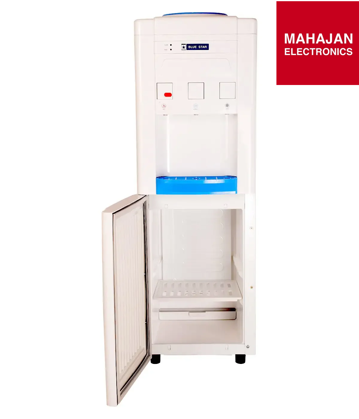 Blue Star BWD3FMRGA Water Dispenser with Refrigerator | Hot, Cold & Normal Water Taps, 14L Bottom Fridge, ABS Plastic Body | Made in India