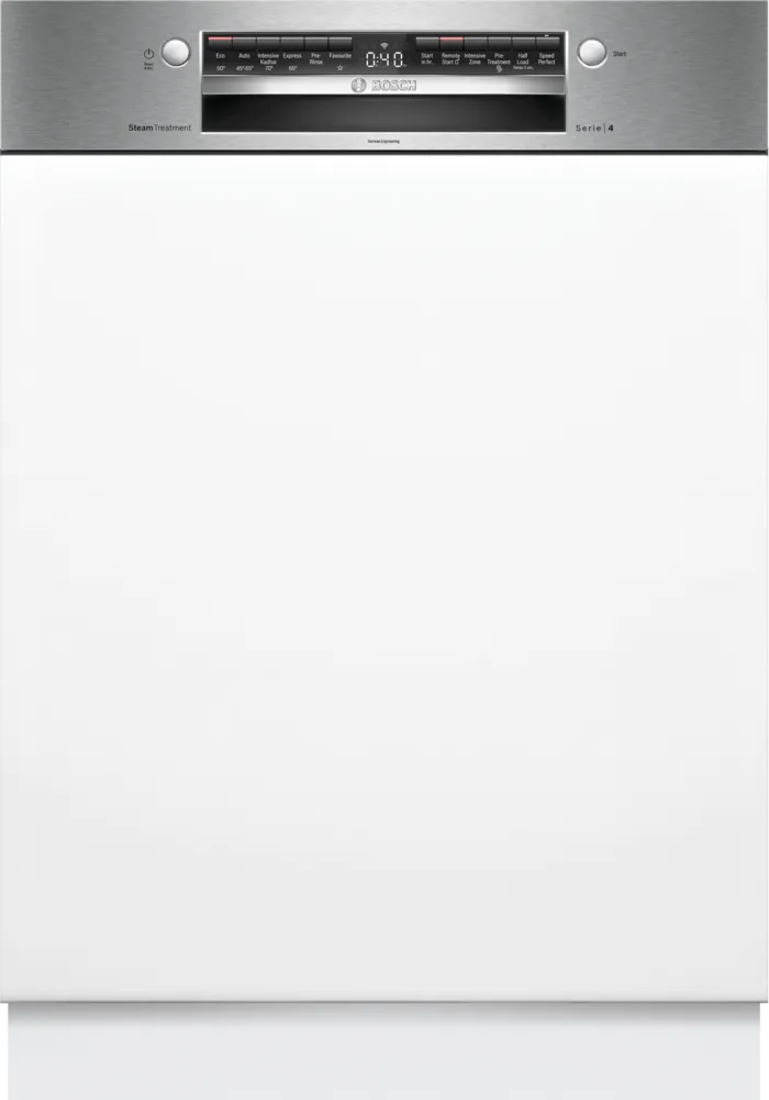 Bosch SMI4IKS00I Series 4 60 cm 14 Place Settings Semi-Integrated Built-In Dishwasher (Stainless Steel, Home Connect)