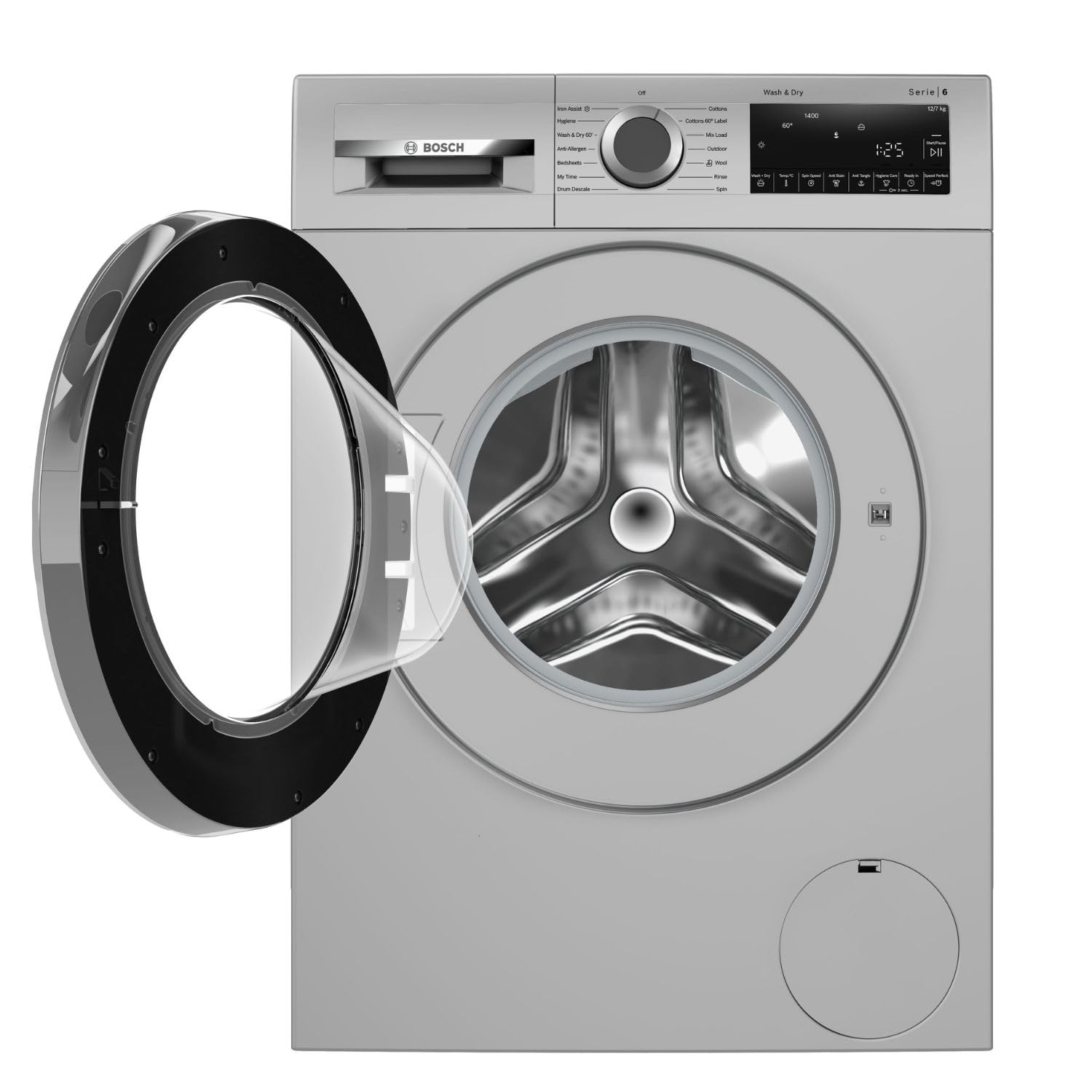 Bosch Series 6 WNA2740SIN 12 kg Wash / 7 kg Dry Fully Automatic Front Load Washer Dryer | 1400 RPM | SilentPowerDrive Motor | Graphite Finish | In-Built Dryer-Online Mahajan Electronics