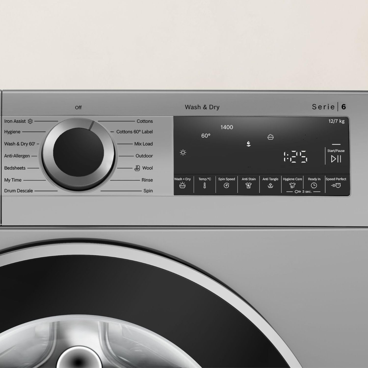 Bosch Series 6 WNA2740SIN 12 kg Wash / 7 kg Dry Fully Automatic Front Load Washer Dryer | 1400 RPM | SilentPowerDrive Motor | Graphite Finish | In-Built Dryer-Online Mahajan Electronics