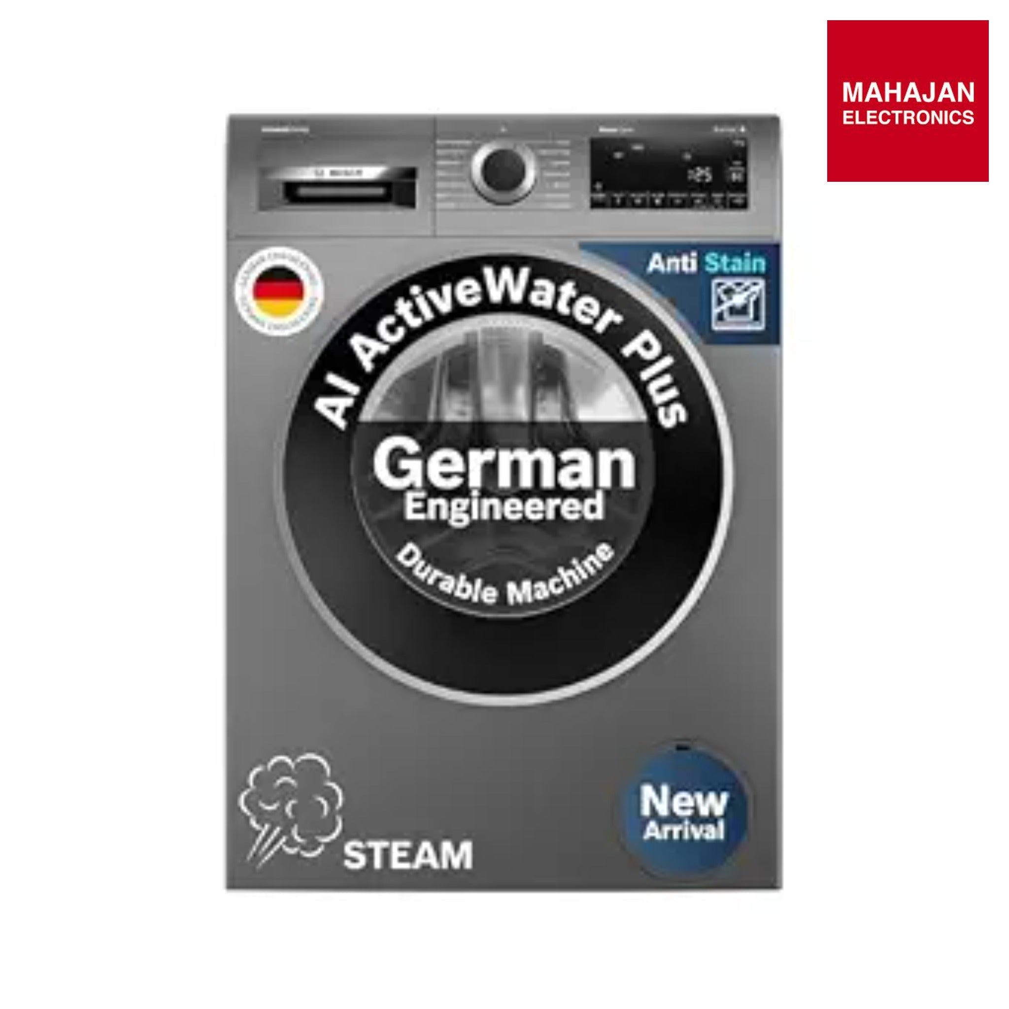 Bosch WGA254IRIN 10 kg 5 Star Front Load Fully Automatic Washing Machine, AI ActiveWater, Automated Dosing of Detergent(ADOS),Inbuilt heater,14 Wash Programs,60L Large Drum,Cast Iron Grey,(2026 model)-Online Mahajan Electronics